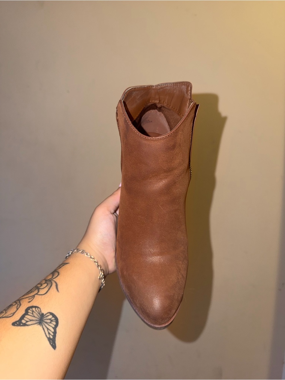 MIA Brown Leather Ankle Bootie with Pointed Toe
